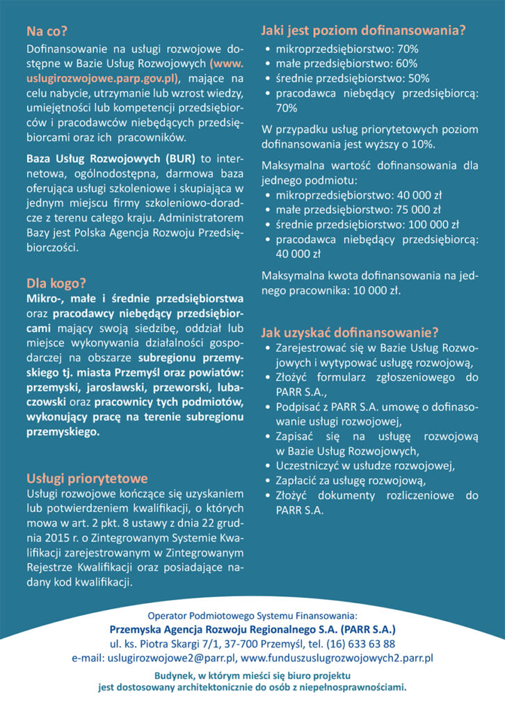 „Fundusz Usług Rozwojowych II” - dofinansowanie na szkolenia i kursy zawodowe w ramach projektu realizowanego przez Przemyską Agencję Rozwoju Regionalnego S.A.